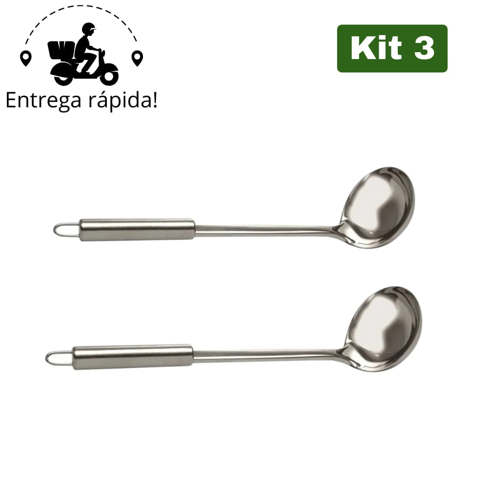 Kit 3 Concha Inox Grande Multiuso – Utensílio Luxo para Cozinha Concha de Feijão Prime