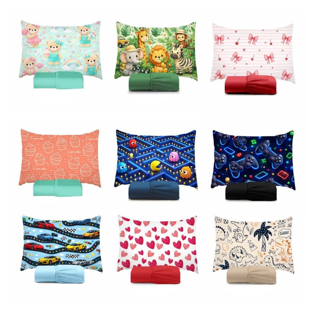 Fronha Infantil Para Travesseiro + Lençol Para Cama Solteiro Personagens Crianças