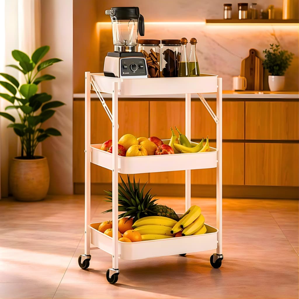 *LANÇAMENTO* Organizador Multiuso Cozinha Carrinho Fruteira 3 Prateleiras 4 Rodízios Com Travas