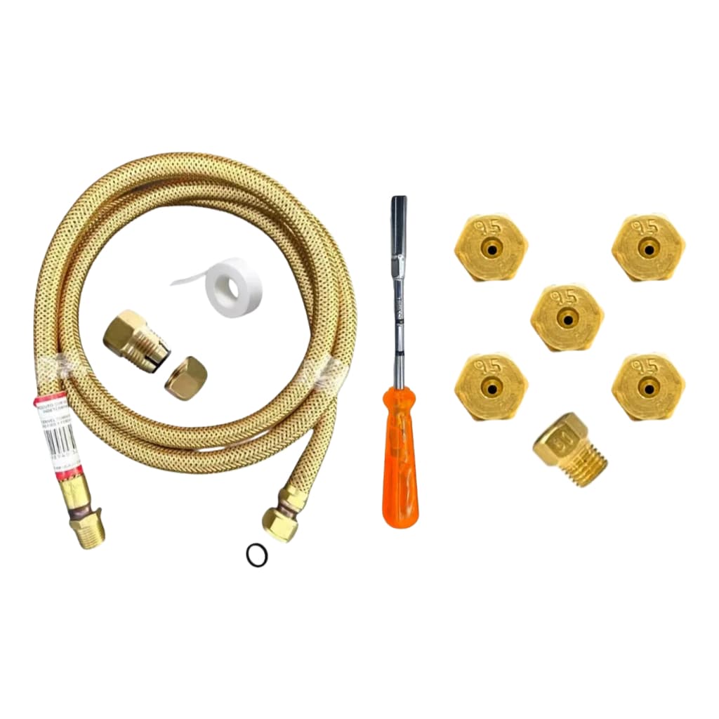 Kit Conversão Gás GLP Para GN Fogão Cooktop Bicos Injetores Mangueira Chave Completo