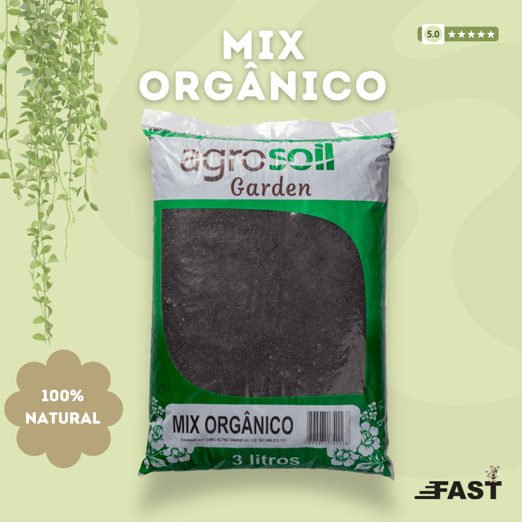 Terra Adubada Mix Orgânico 3Lts Agrosoil Substrato Natural para Plantas, Flores, Hortas e Jardins
