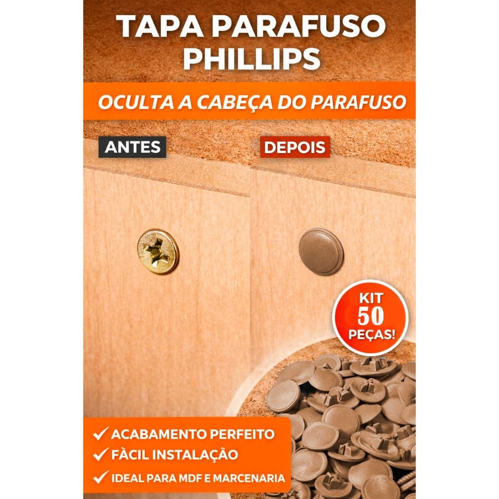 Acabamento para Parafuso Phillips Tapa Furo MDF Encaixe de Parafuso