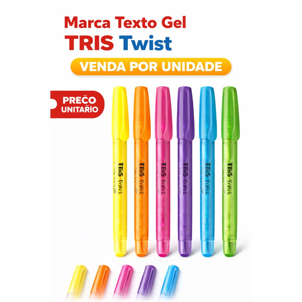 Marca Texto Gel TRIS Twist Neon Não Mancha Papel Retrátil Escolar | Envio Imediato