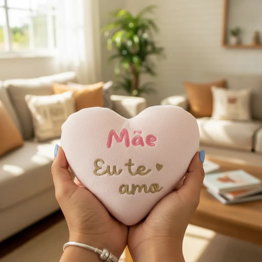 Coração de Pelúcia Dia das Mães Decoração de Cestas