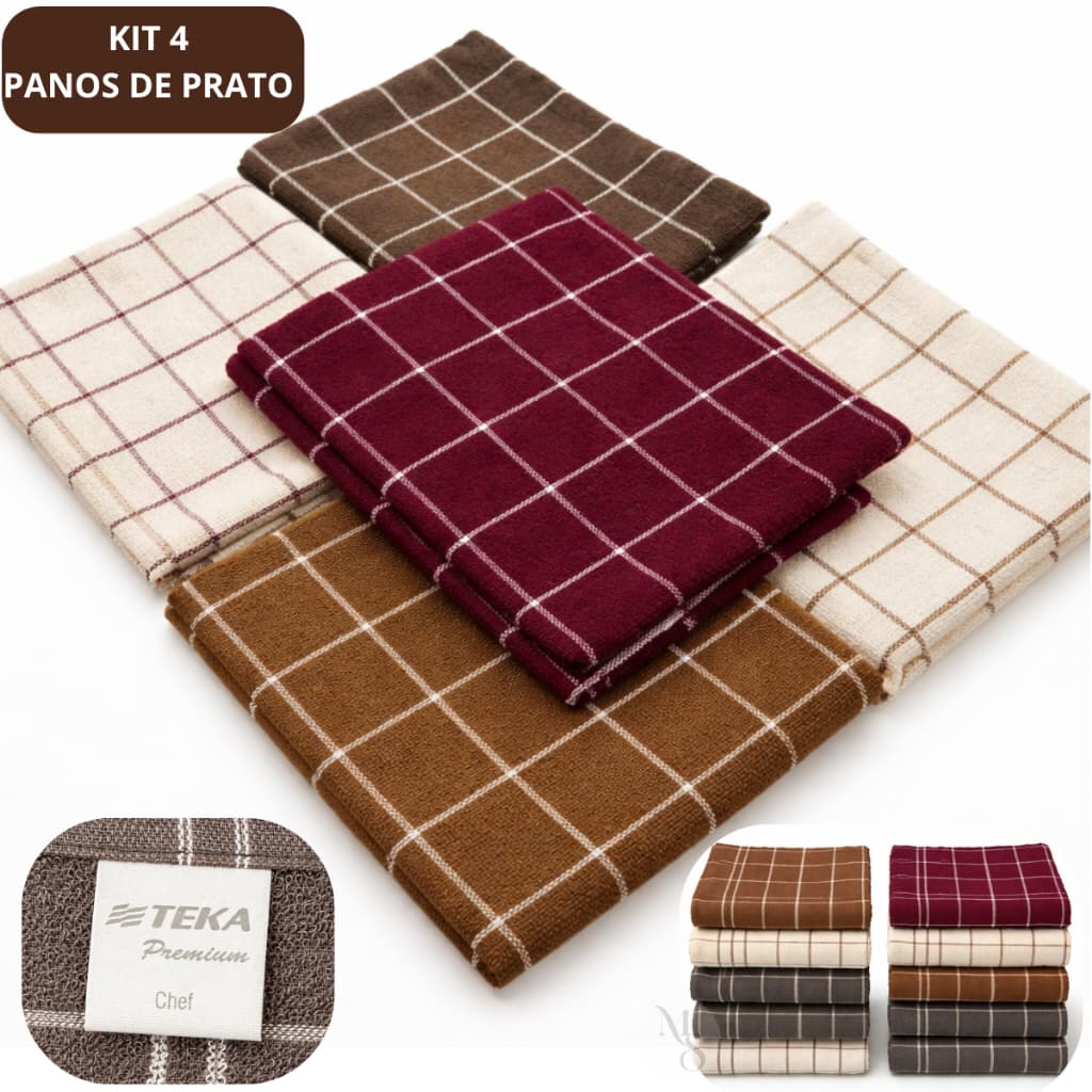 Kit 4 Pano de Prato Atoalhado TEKA Chef 100% Algodão Premium Felpudo
