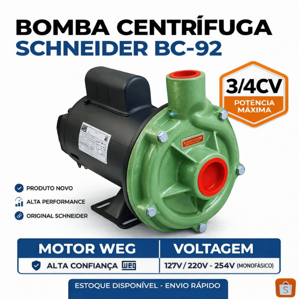 Bomba Centrífuga Schneider BC-92 3/4cv 127/220v Motor Weg