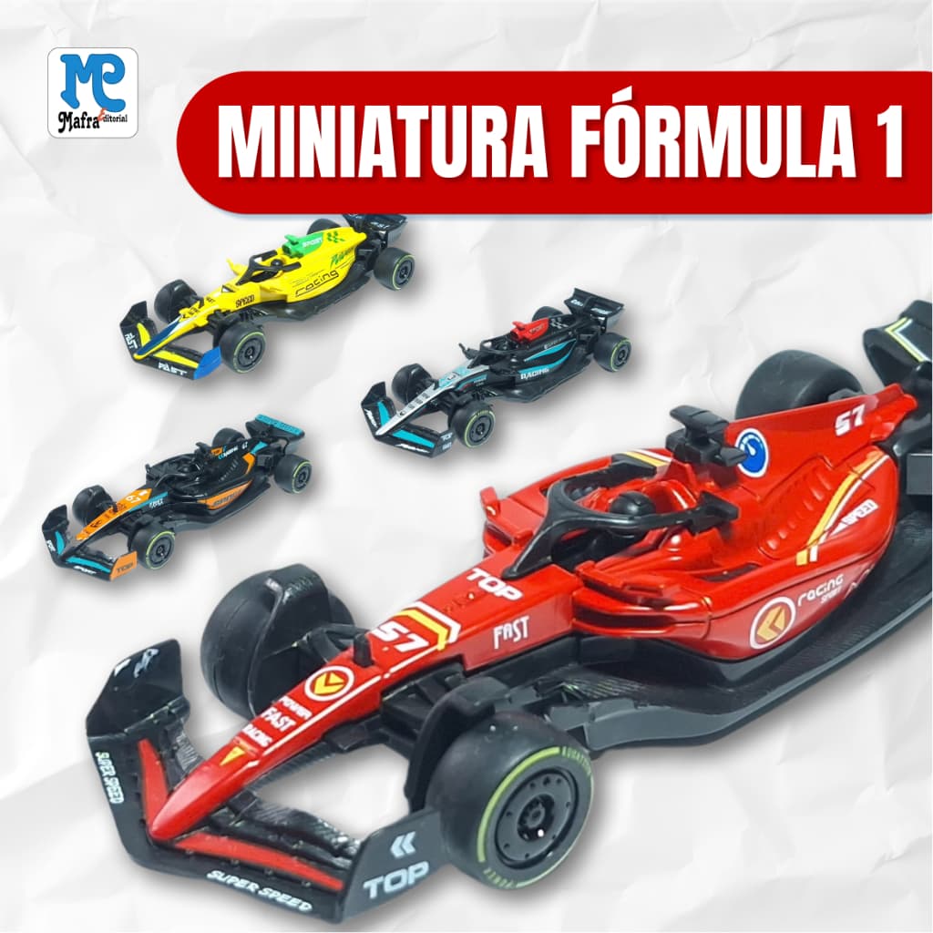 Miniatura Carro Fórmula 1 Escala 1:43 Metal – Carrinho Colecionável com Pneus de Borracha e Fricção