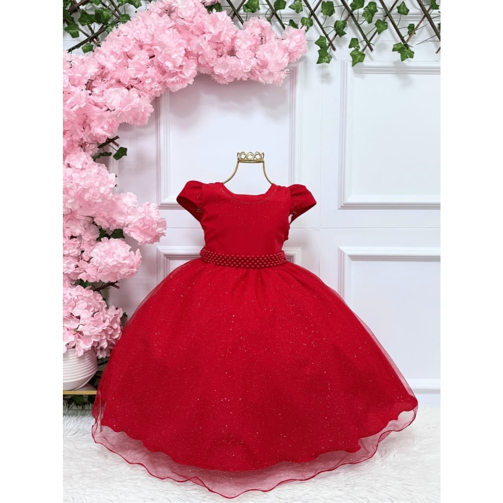 Vestido Infantil Vermelho com Brilho – Vestido de Festa Princesa