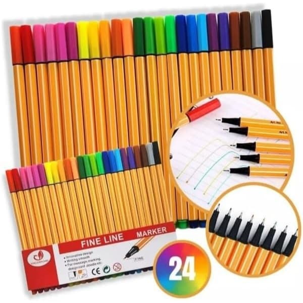 24 Caneta Ponta Fina 0.4mm Fineliner Coloridas Ponta Fina Marcadores Resistente Durável Traço Fino