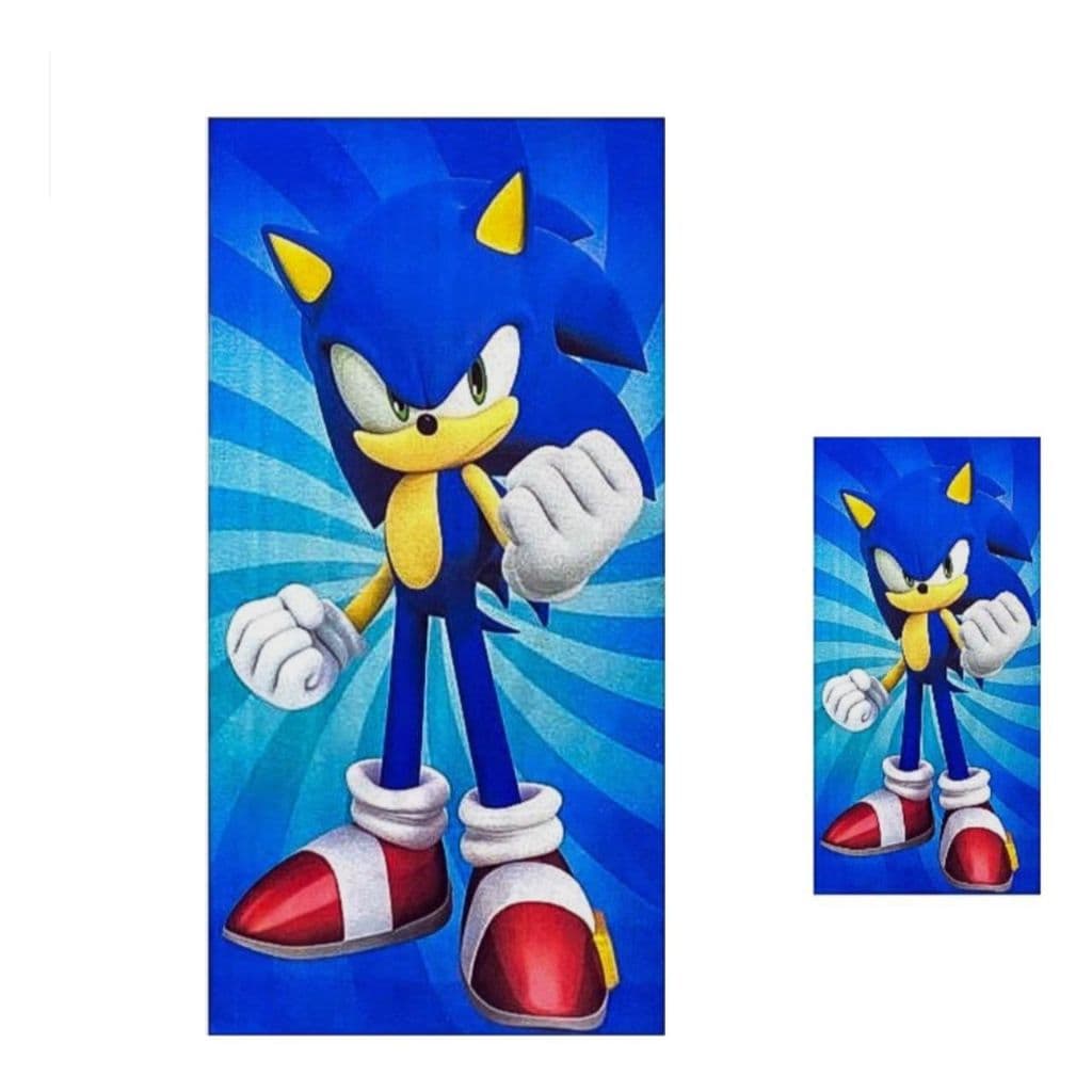 Kit 1 Toalha de Banho + 1 Toalhinha de Mão Sonic Azul Meninos