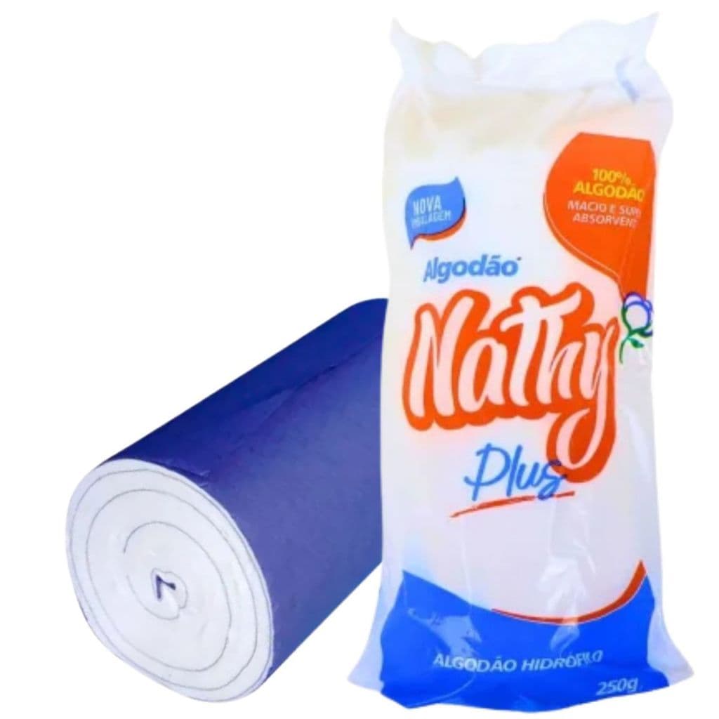 Nathy Algodão Hidrófilo Rolo 250g 100% Algodão Cilíndrico Higienização da Pele E Bebê