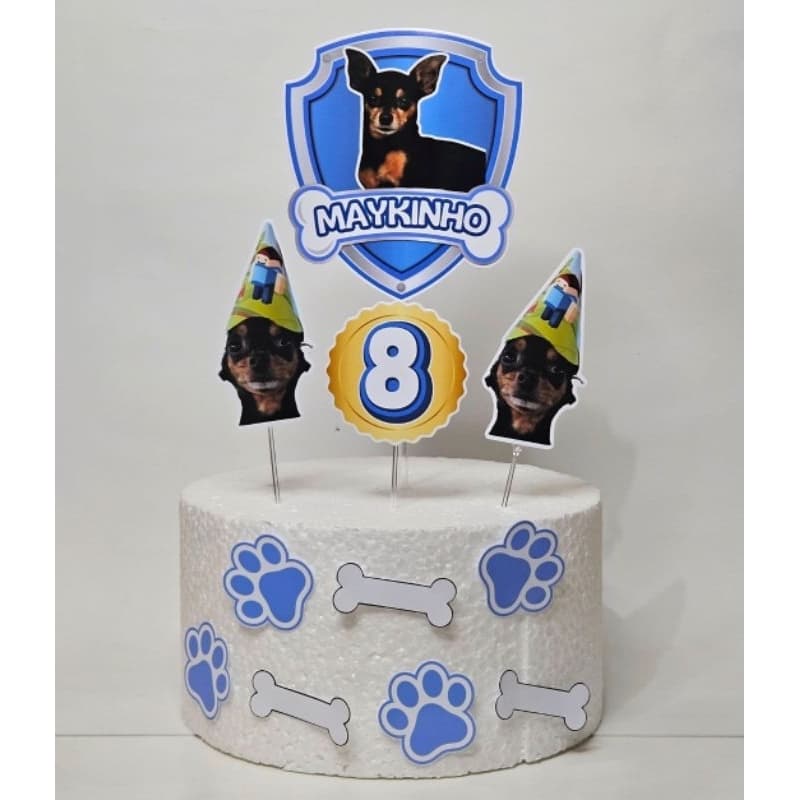 Topper Topo de bolo cachorro dog (Foto, nome e idade personalizados)