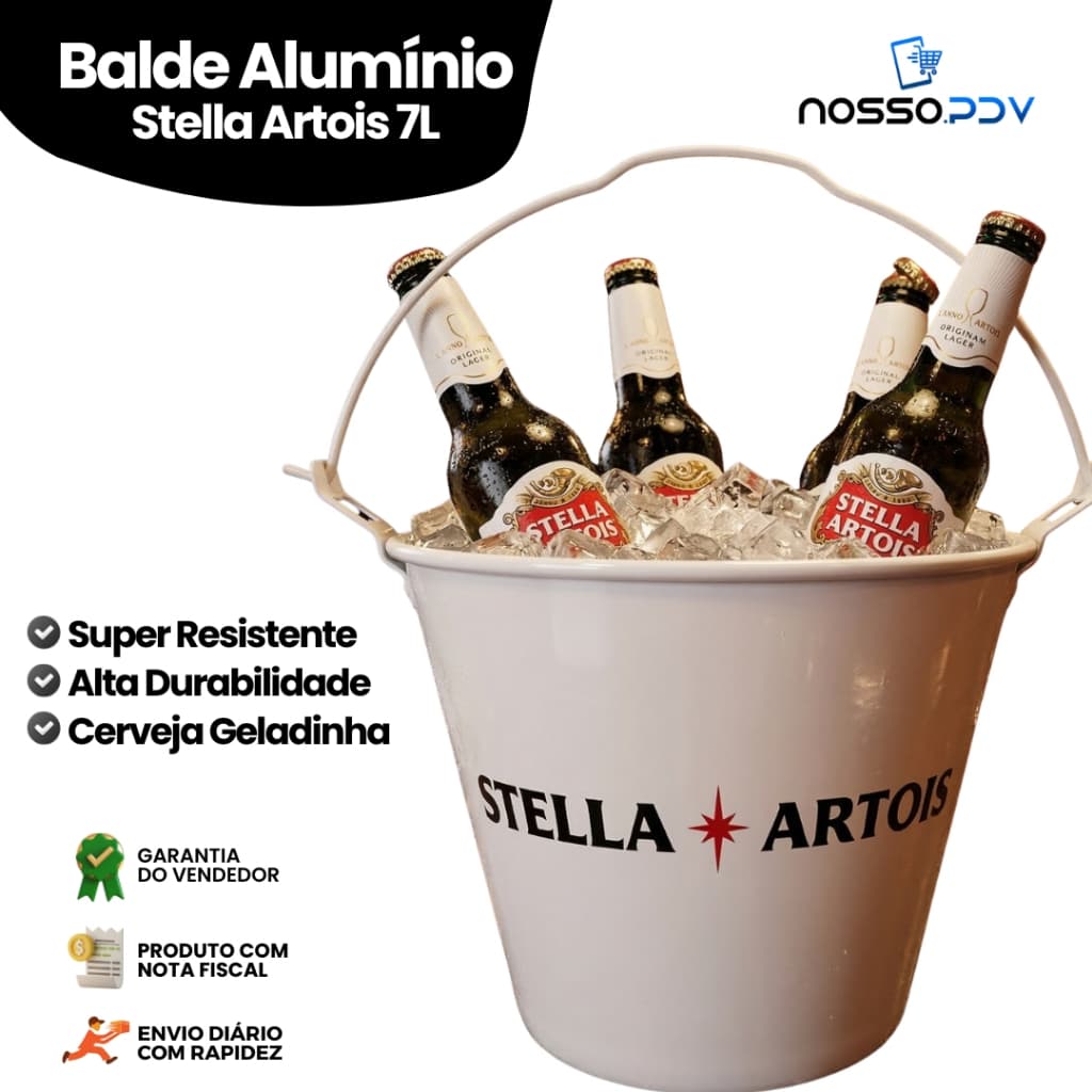 Balde de Alumínio 7 Litros Stella Artois Ótimo para Bar Área de Churrasco Ideal para Long Neck Garrafas Gelo