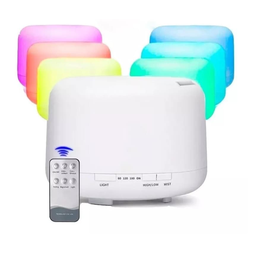 Umidificador Difusor Aromatizador 500ml  Ultrassônico Estilo Branco Com Led 7 Cores + Controle