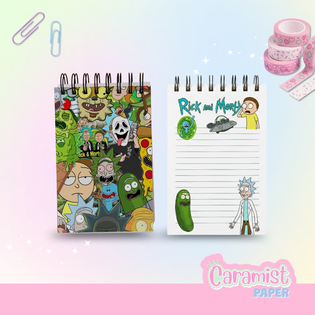 Caderneta Rick and Morty Personalizada A6  Feita à Mão, 50 ou 100 Folhas, Bloco de Anotações