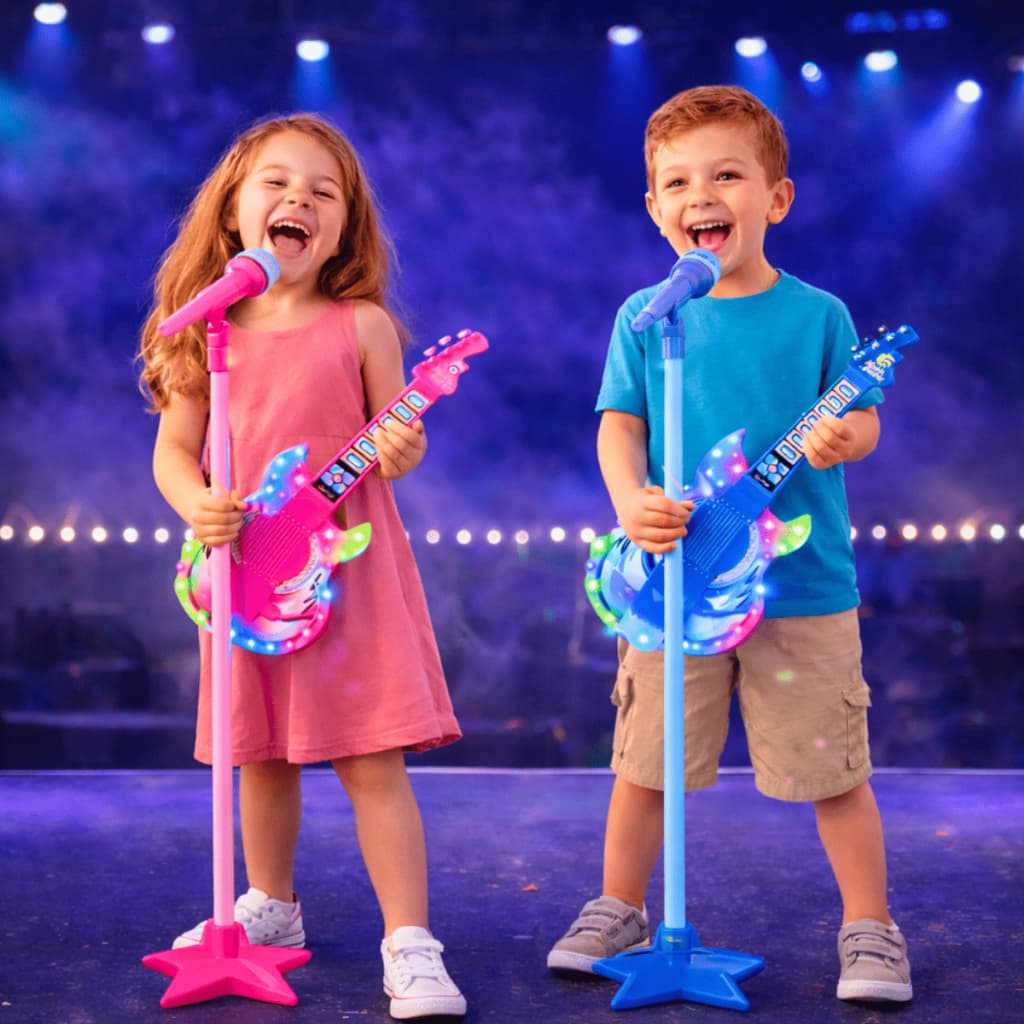Guitarra Microfone Pedestal Infantil Brinquedo Karaokê  Conecta no Celular Smartphone