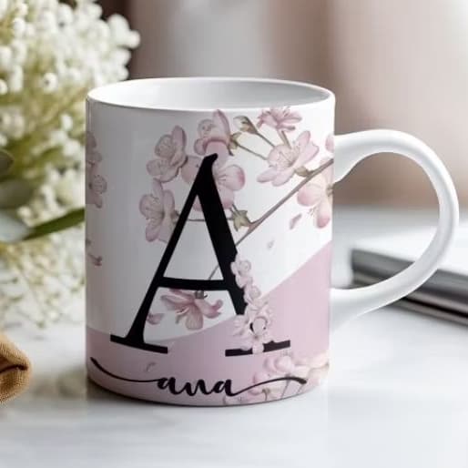 Caneca Personalizada com Nome Floral 325ml | Presente Criativo e Exclusivo | Cerâmica