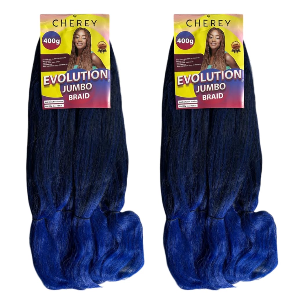Kit 2 Cabelo Jumbo Cor T1B/Blue Preto Com Azul 400 gramas cada Jumbo para Trança Box Braids Boxeadora Nagô Twist