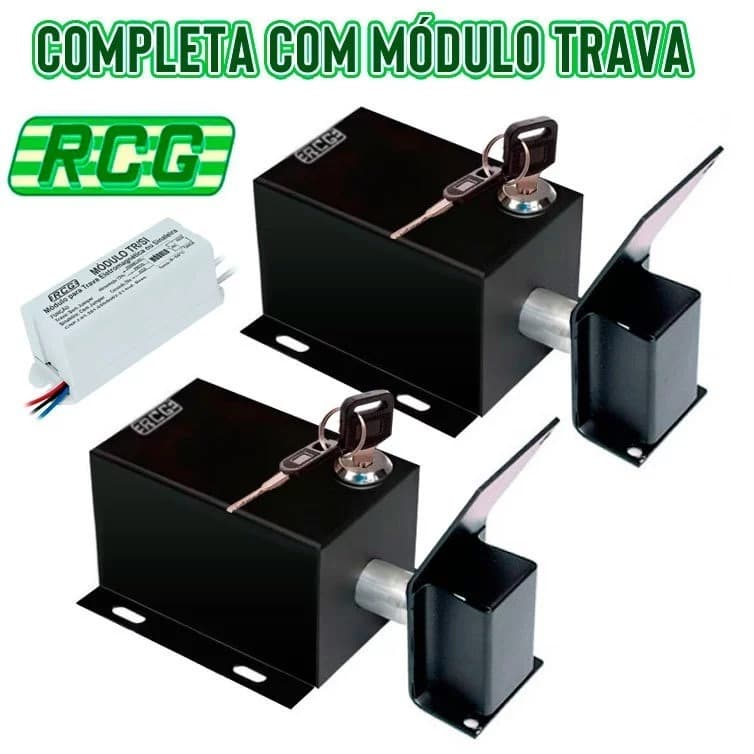 Kit 2x Trava de Portão COR PRETA RCG Completa C/ Modulo Trava Basculante Deslizante