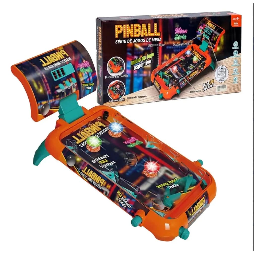 Jogo Pinball Infantil Eletrônico de Mesa Fliperama com Luz LED Música Placar Jogo Interativo Crianças