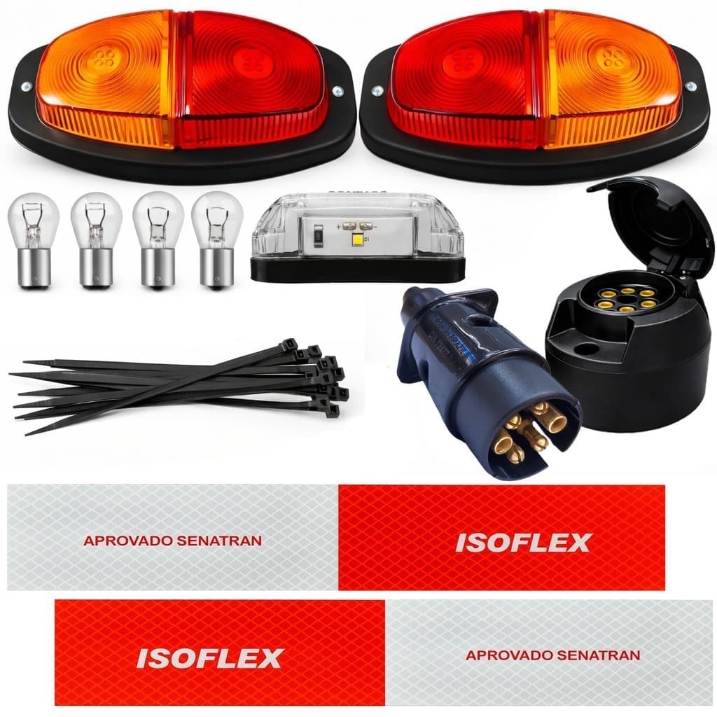 Kit Eletrico Instalação Lanterna Carretinha Reboque Engate Macho e Femea 6 polos sem cabo