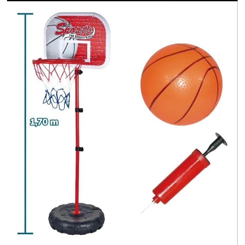 Kit Basquete base de 1,70 de altura brinquedo de jogo esporte infantil cesta de baskete com base ajustavel com bola