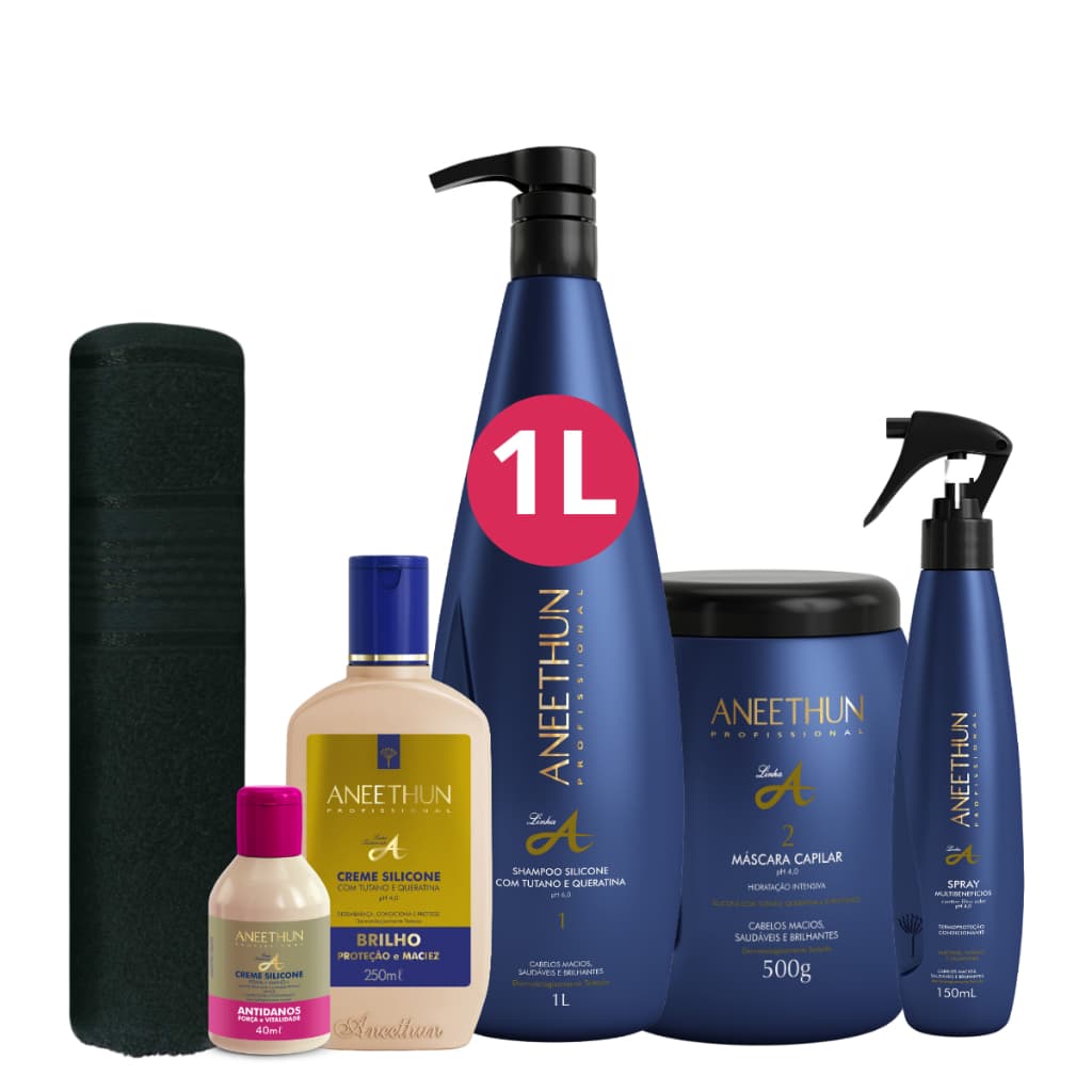 Kit Aneethun Linha A Hidratação Capilar I Shampoo 1LT I Máscara 500g I Creme Silicone I Spray Multibenefícios + Brinde