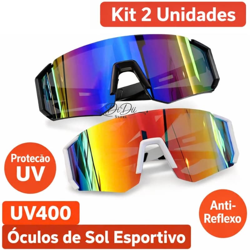 2x Óculos Esportivo Ciclismo Bike UV400 Proteção Solar Lente Espelhada Leve Confortável