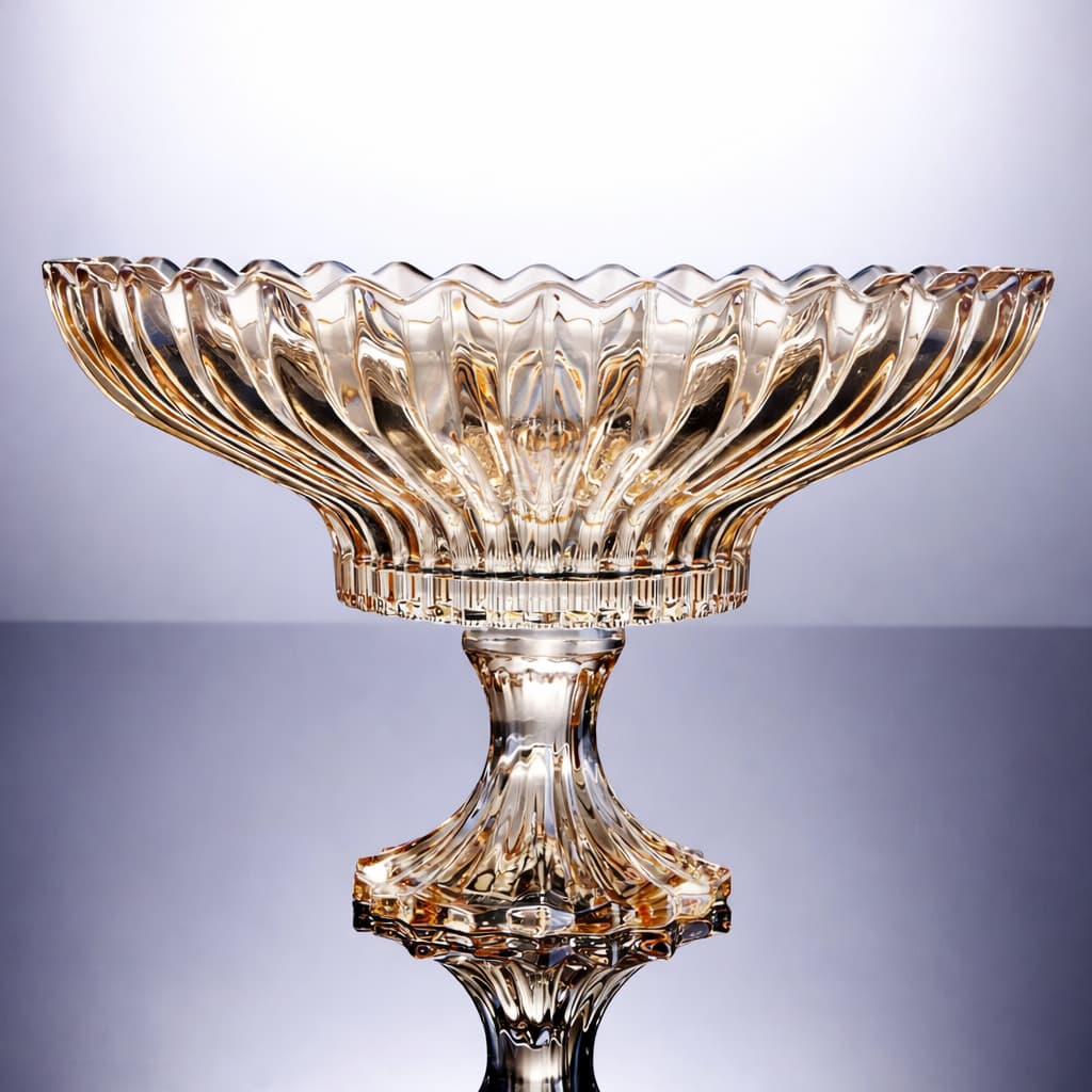 Centro De Mesa Fruteira Lótus Vidro Dourado Metalizado C/ Pé 30cm