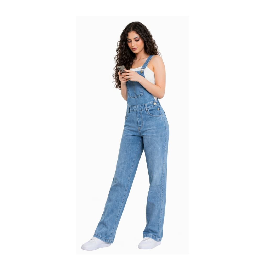 Jardineira Jeans Feminina Macacão Calça Slim Cintura Alta Longa Com Elastano Moda Feminina Tendência