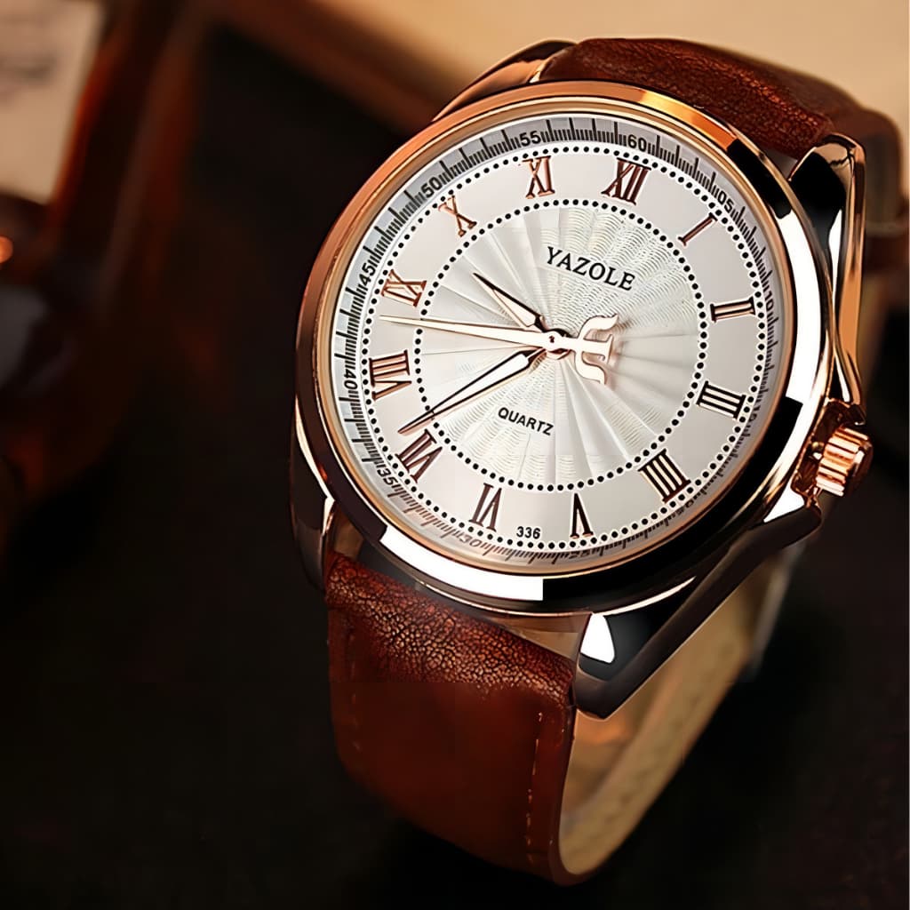 YAZOLE Relogio Masculino Casual Classico com Pulseira em Couro Movimento Quartzo Sofisticado para o Dia a Dia