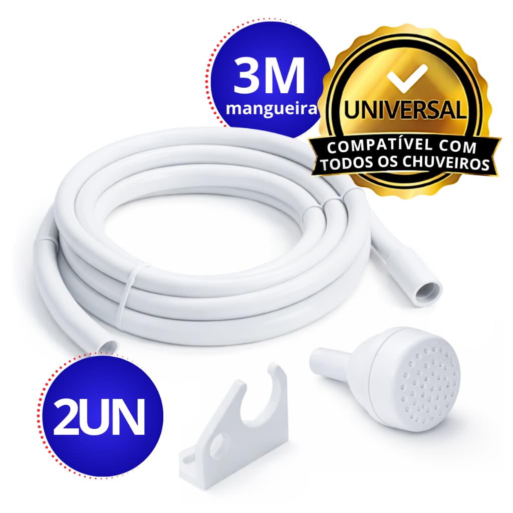 Kit 2 Mangueiras 3m chuveiro chuveirinho com suporte branca universal box banheiro limpeza facil