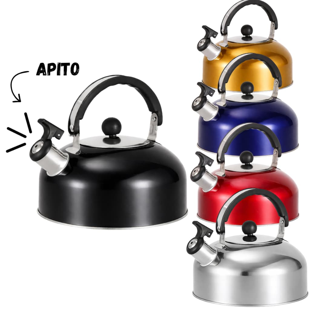 Chaleira de Inox 2 Litros com Apito Alça Térmica 5 Cores
