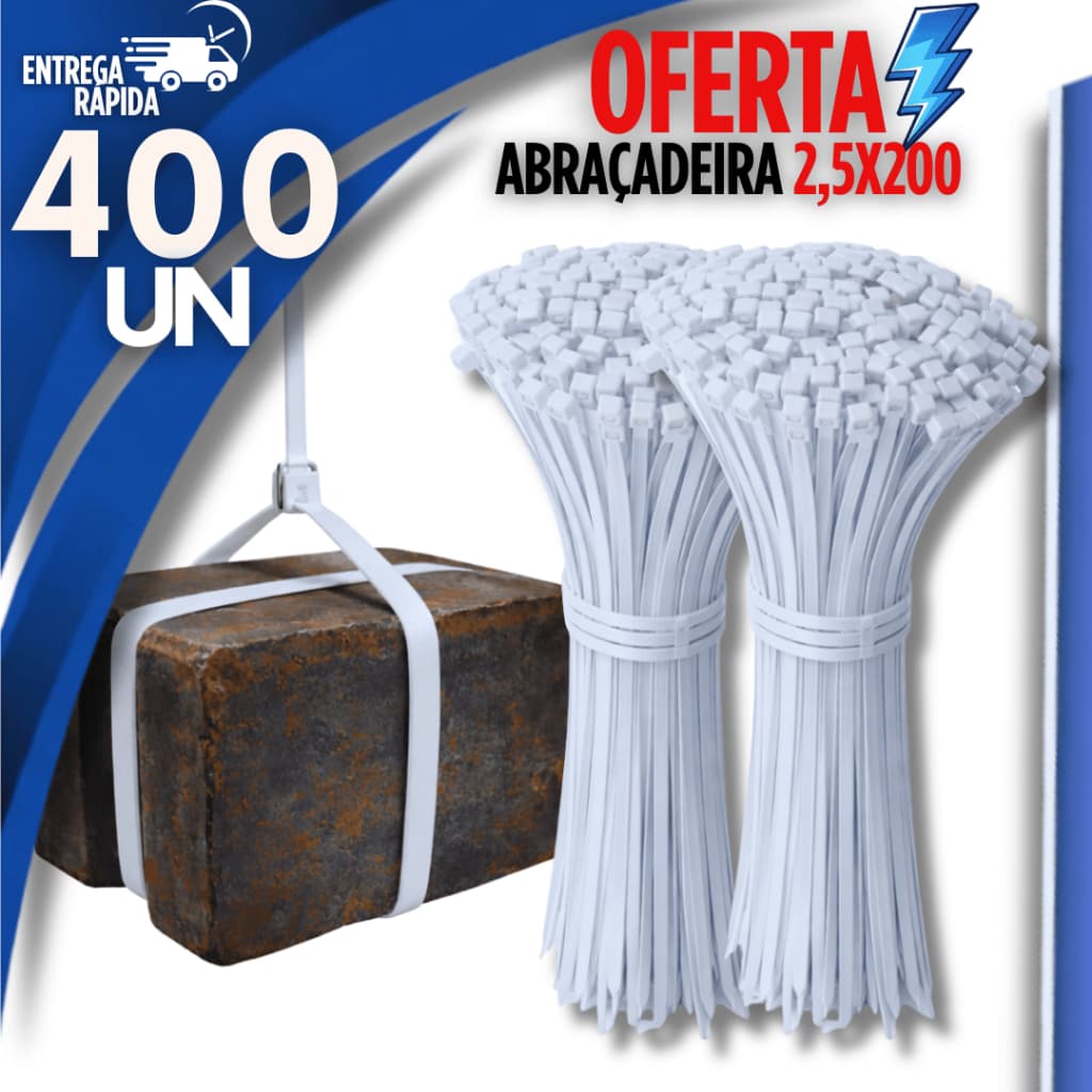 Kit Abraçadeira Nylon Enforca Gato Cinta Branca 2,5x200mm Plásticas Presilhas Cintas Abraçadeiras
