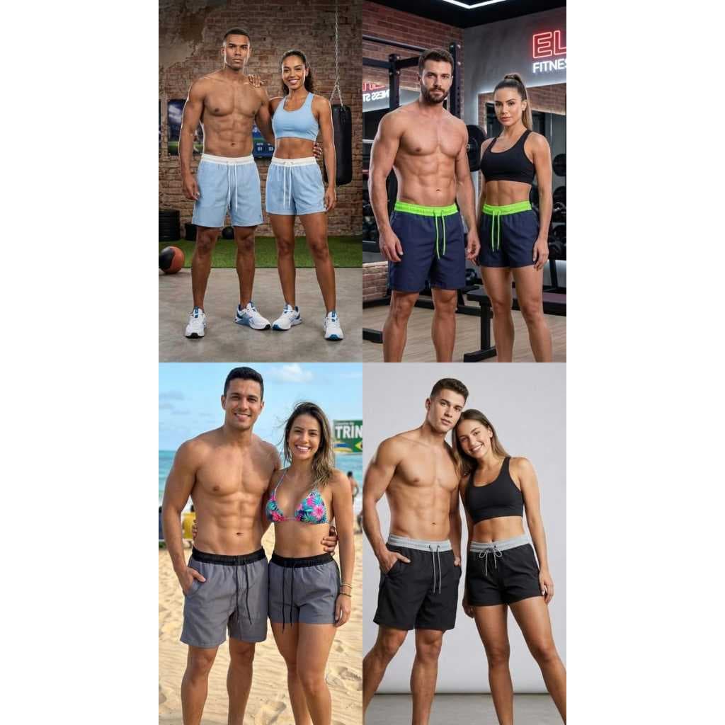 SHORTS KIT CASAL MODA PRAIA CORRIDA ACADEMIA LAZER TREINO BRASIL 2026. MODINHA