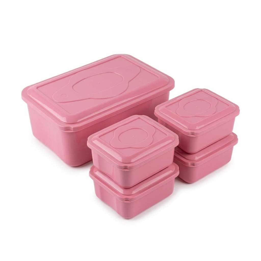 Kit 5 Potes De Cozinha Rosa Jogo Organizador Alimentos Vários Tamanhos
