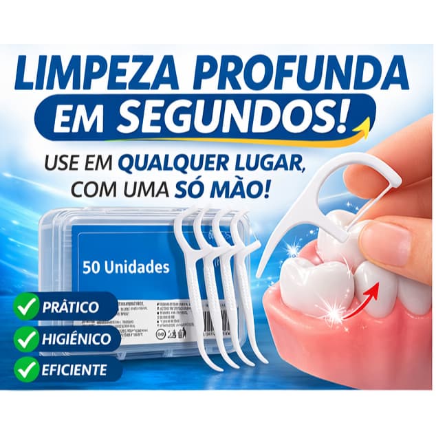 Kit 50 Fio Dental em Arco com Palito Ultra Fino e Resistente Higiene Bucal Prática Portátil