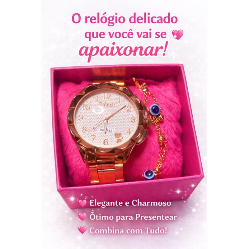 Relógio Feminino Elegante luxo+ Pulseira – Kit Presente lindo e delicado
