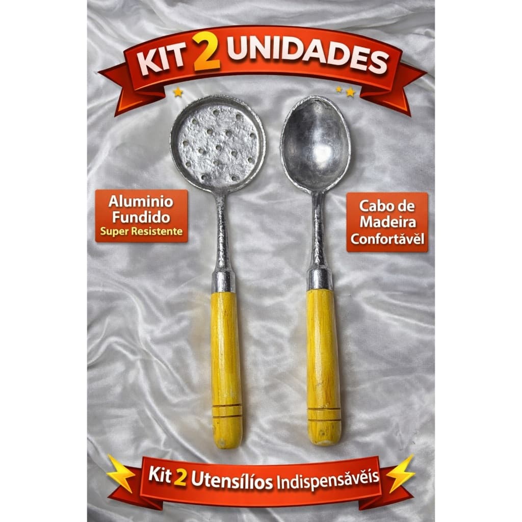 2 Utensilios de Cozinha em Aluminio Fundido com Cabo de Madeira Reforçado