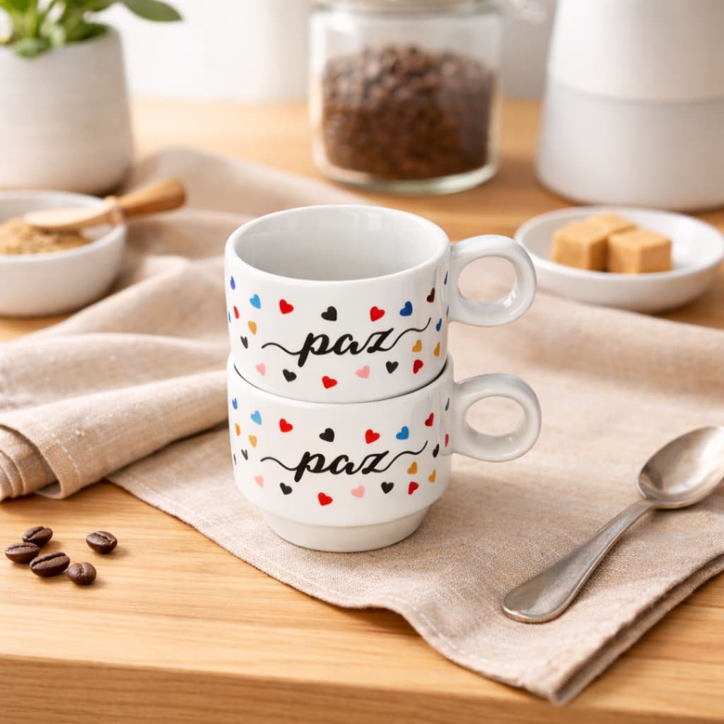 Xícara Café Chá 150ml Paz Decorativo Para Cozinha Conjunto Porcelana Presente Lembrancinha
