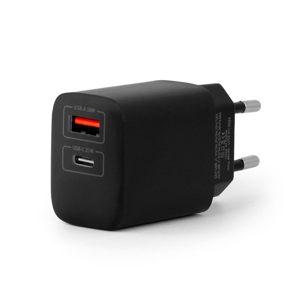 Carregador com 2 saídas 25W Preto | iWill Essencial