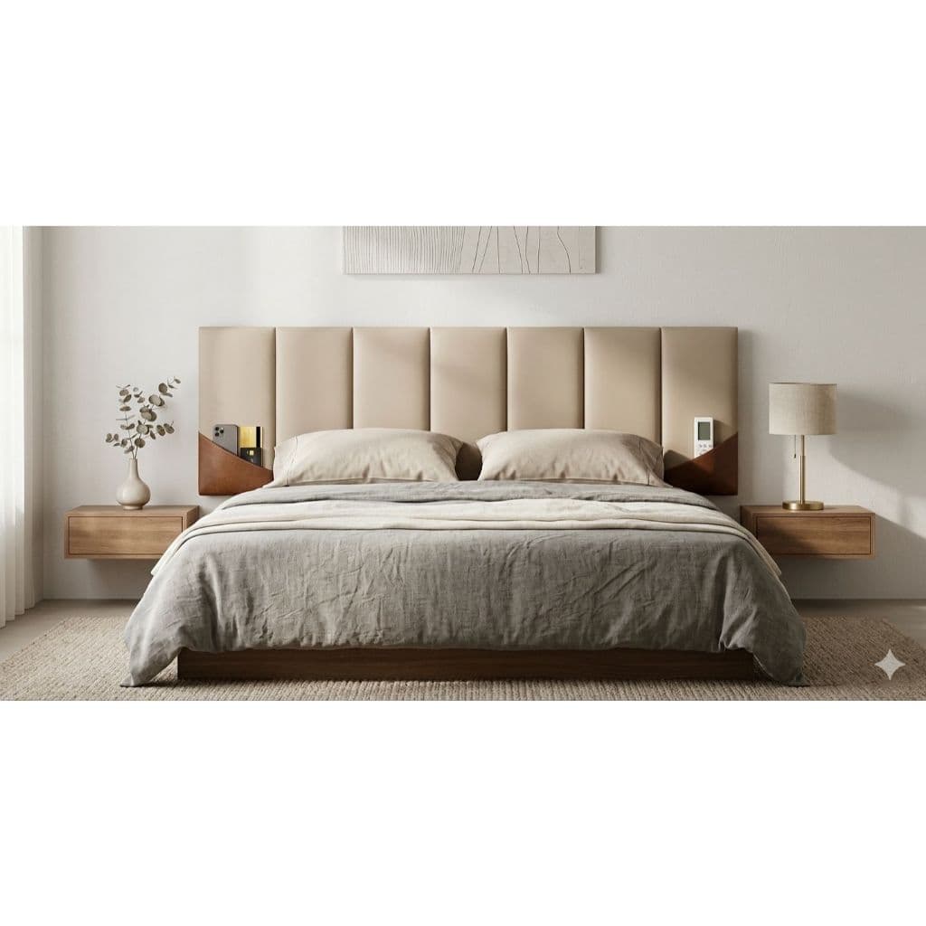 Conjunto Placas de Cabeceira Com Bolso Charme Modular + 2 Mesas de Cabeceira Bidê Quarto Casal Luxo