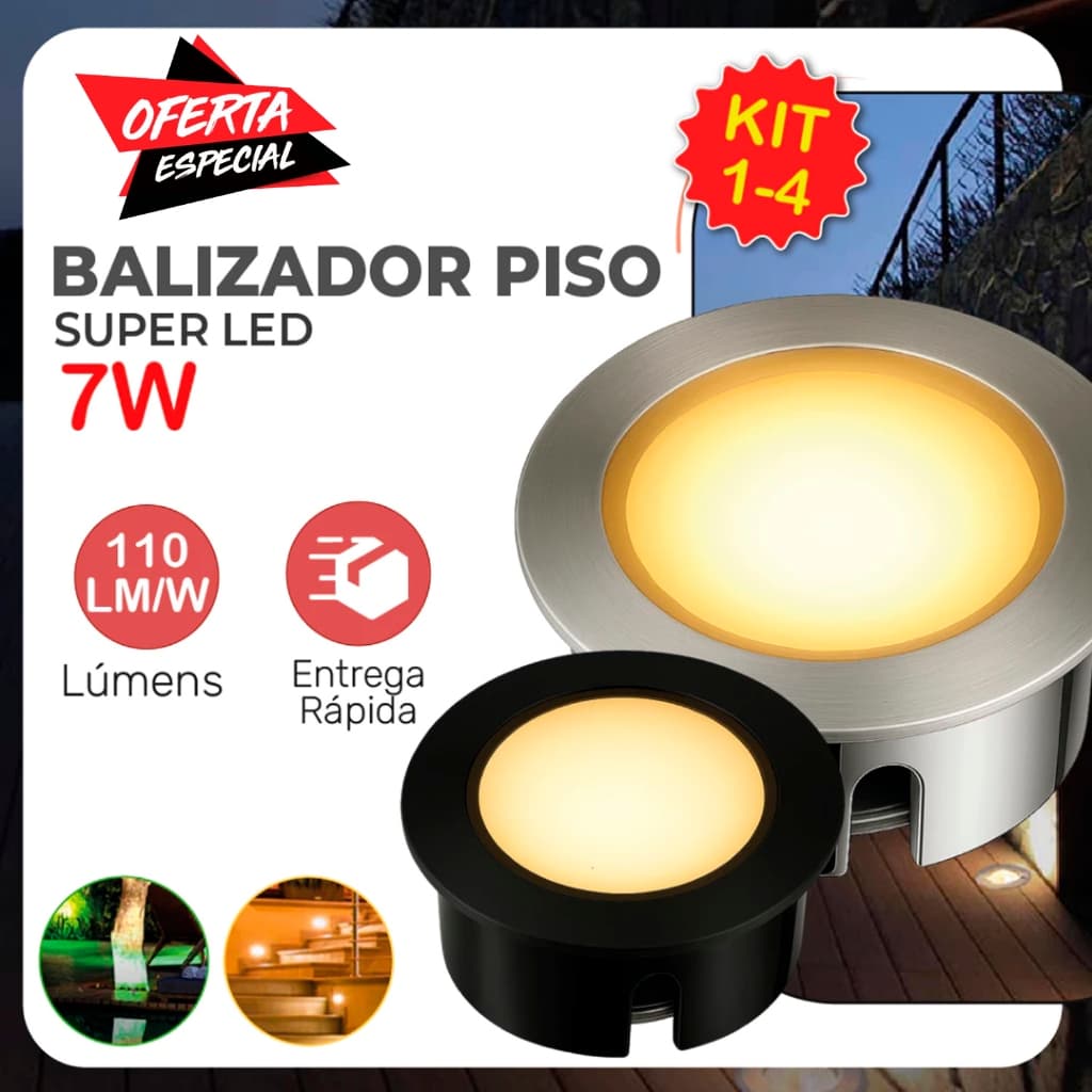 Balizador Spot LED Embutir Chão Piso Jardim 7W Luz Quente e Verde IP66 Bivolt 60Hz