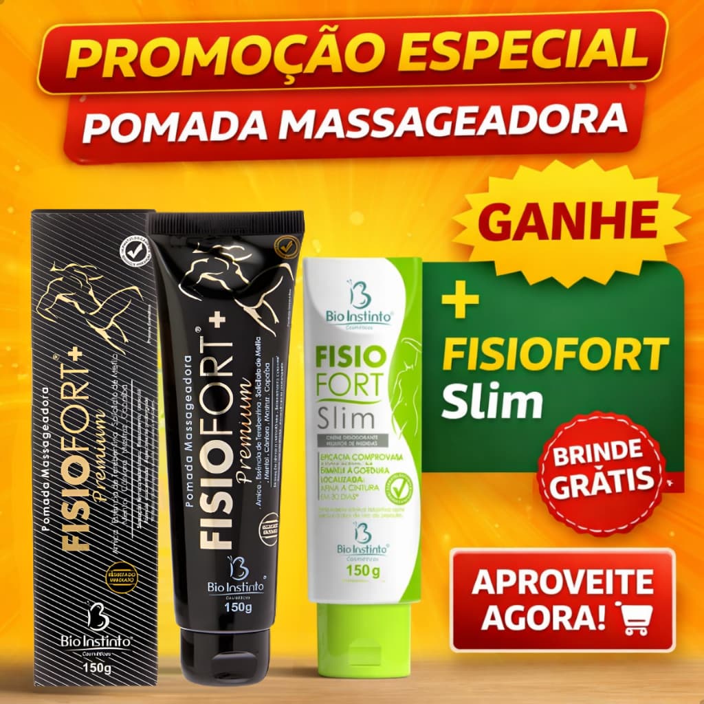 Pomada Fisiofort Preta Premium 150g Alívio Imediato + Brinde Pomada Slim 150g  Bio Instinto