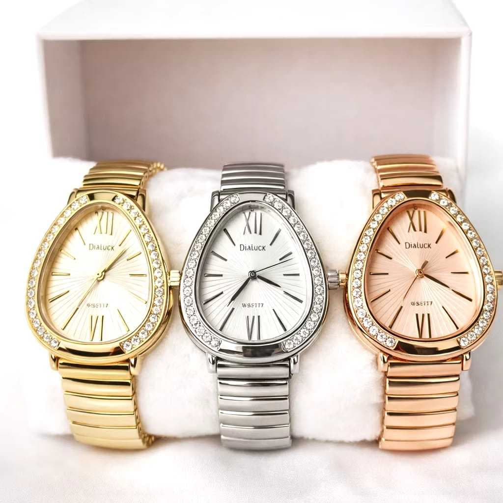 Relógio Feminino Elegante com Pulseira Elástica Estilo Cobra – Com Strass