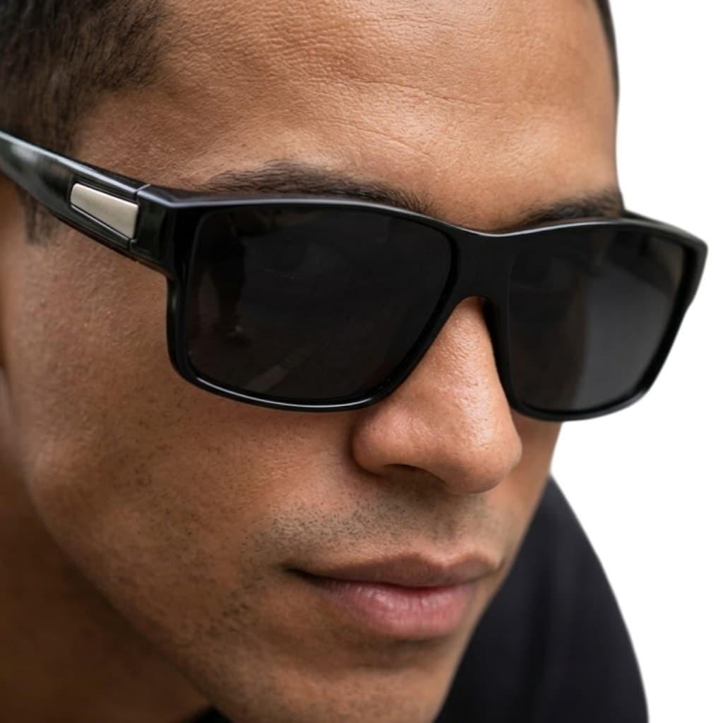 Óculos de Sol Masculino Preto Retangular Moderno Lente Escura e Proteção UV400  Estilo Moderno MD-25
