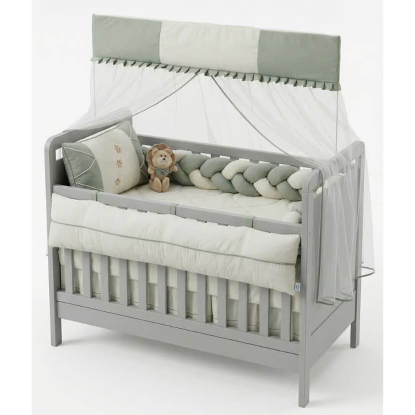 Enxoval Berço Safari Americano com Trança + Mosquiteiro + Pelúcia