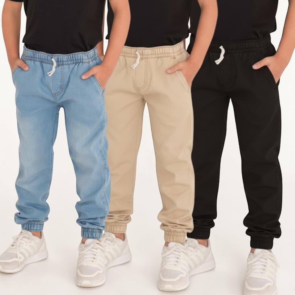 Calças Jogger Jeans Sarja Menino Punho Elastico