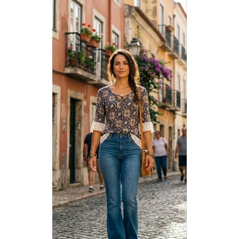 BRECHO Blusa Feminina Ciganinha com Barrado em Guipir - Tamanho M