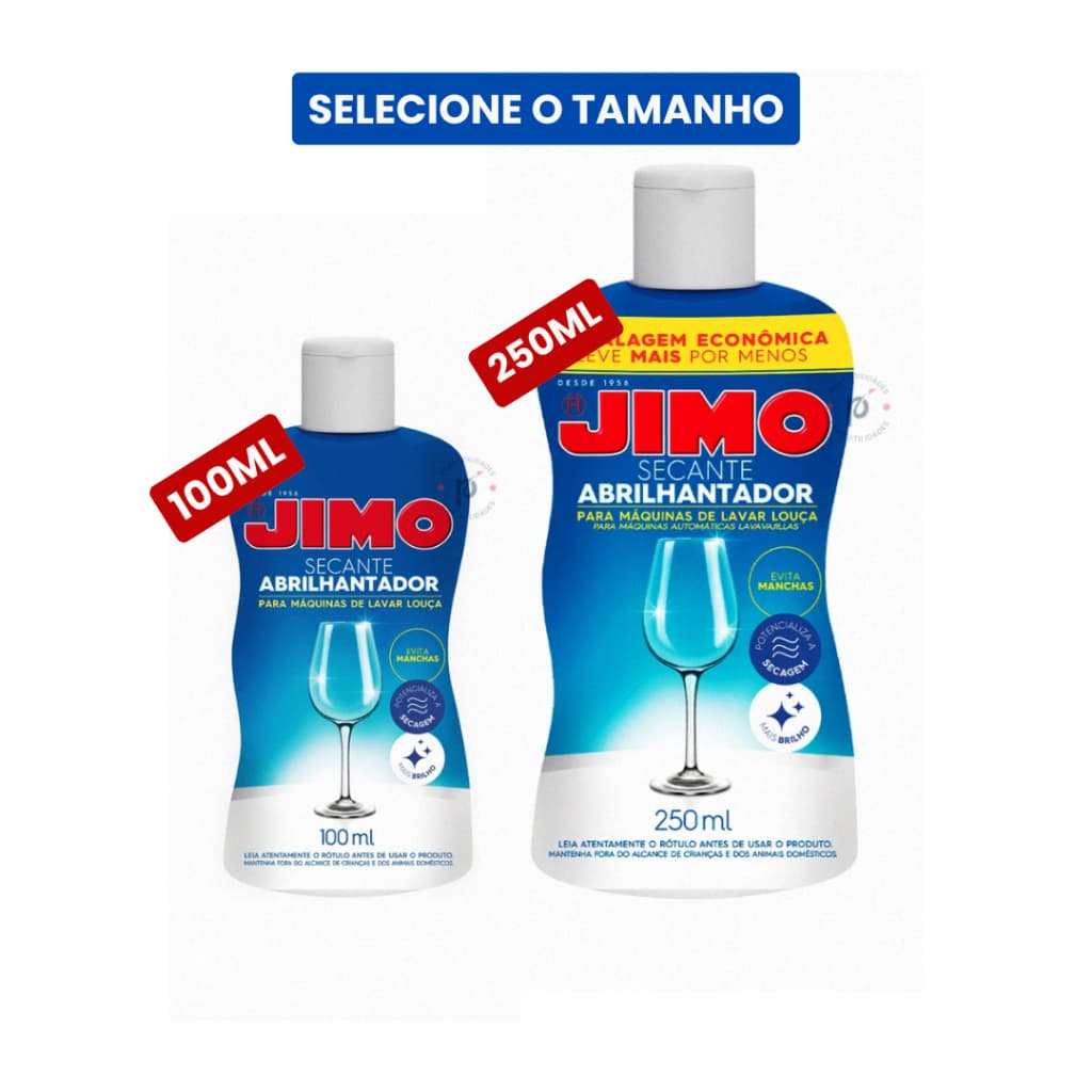 Kit Jimo Secante Abrilhantador Máquina Lava Louças 100ml 250ml Alto Brilho Secagem Rápida Original
